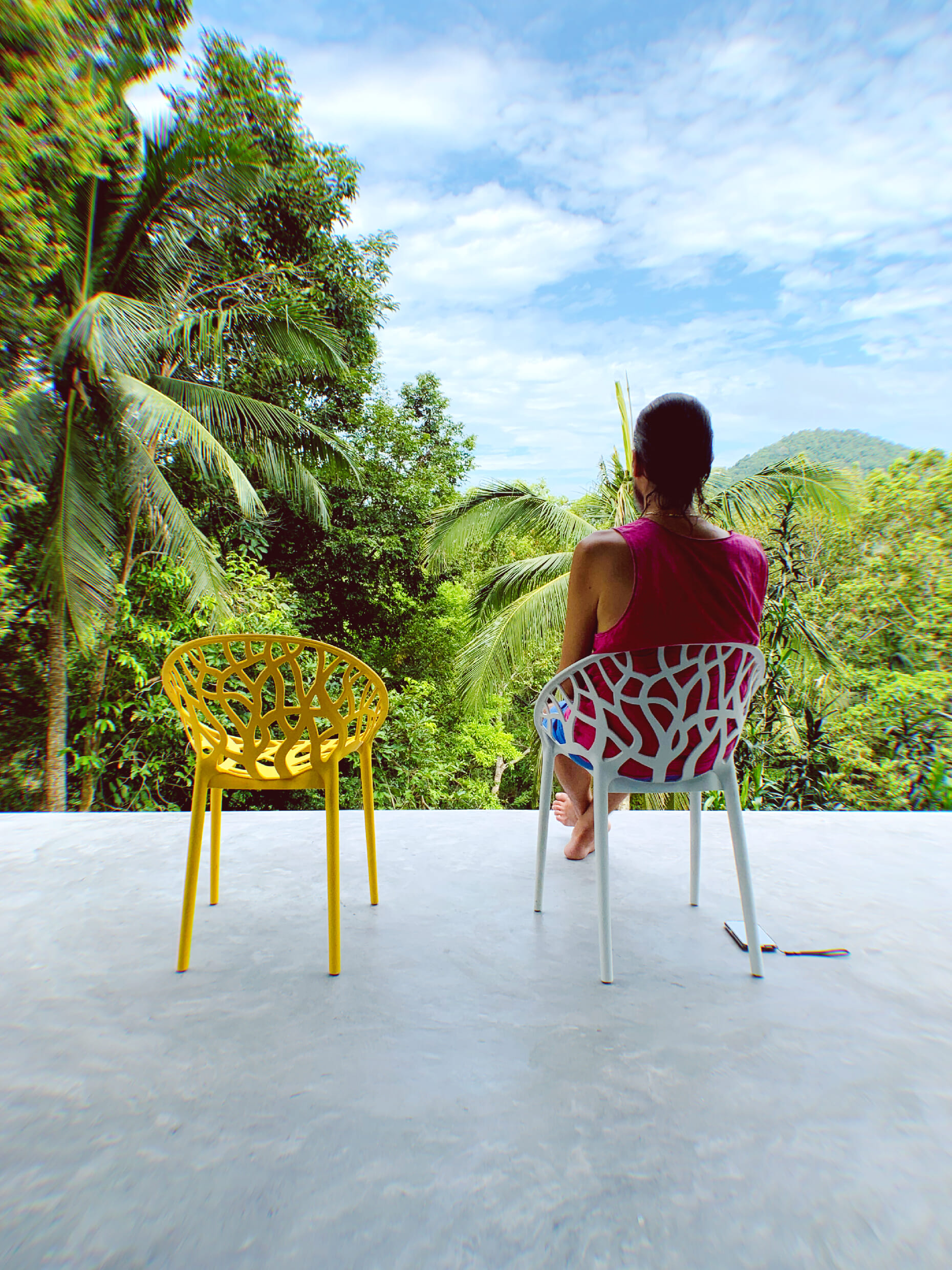 Amadeus on the balcony overlooking the pristine jungle of Koh Pha-ngan